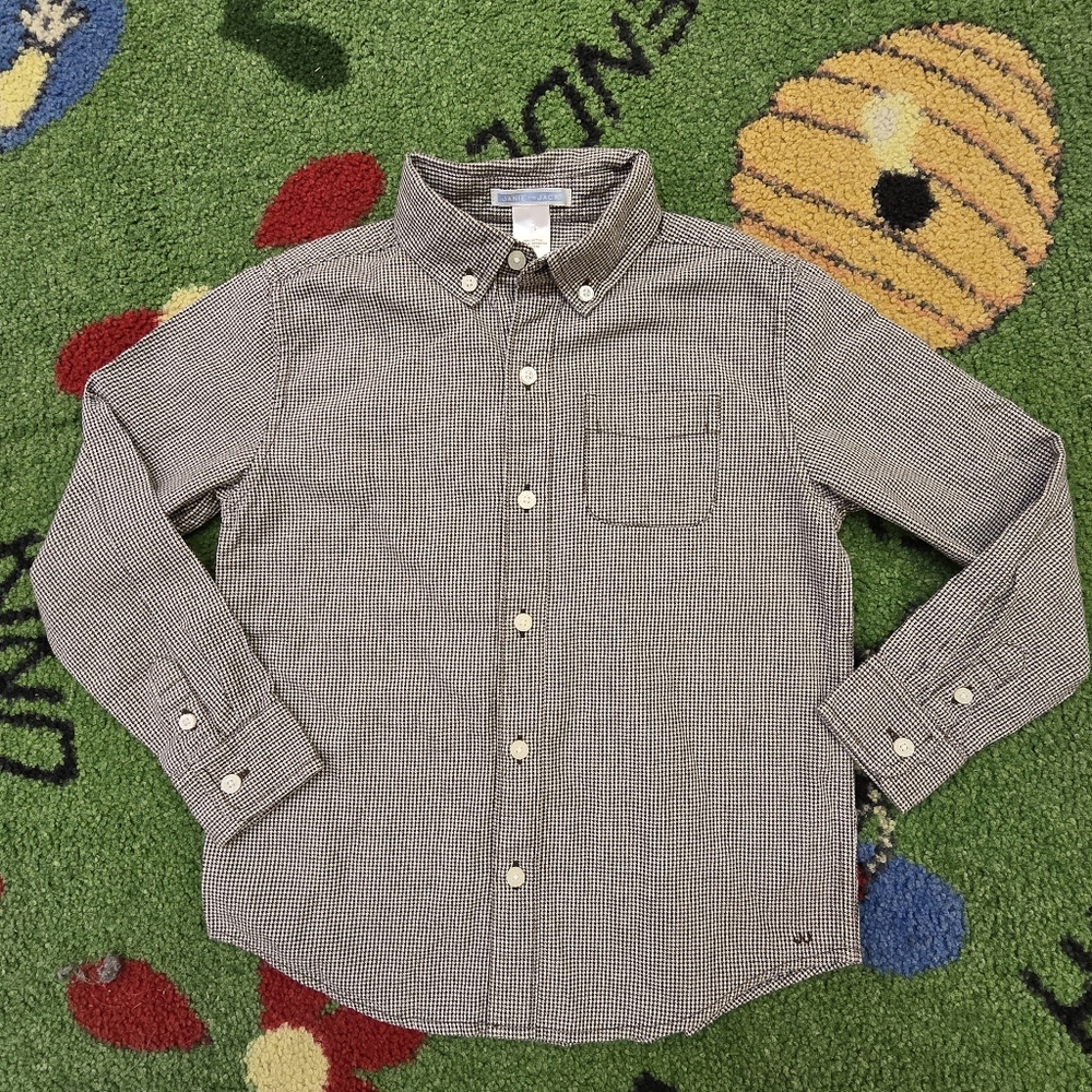 Janie and Jack Boys Button Down Shirt - Brown and Cream Houndstooth Size 6